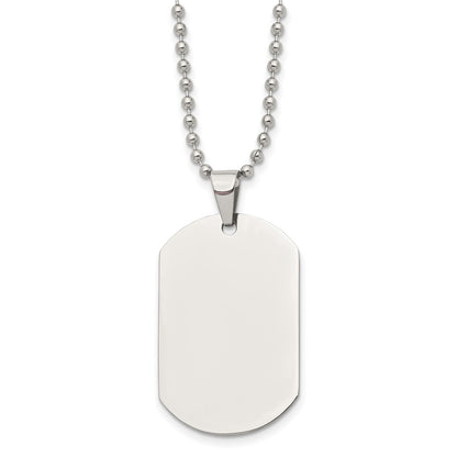 Stainless Steel Chisel Polished Dog Tag On A 24 Inch Cable Chain Necklace