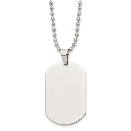 Stainless Steel Chisel Polished Dog Tag On A 24 Inch Cable Chain Necklace