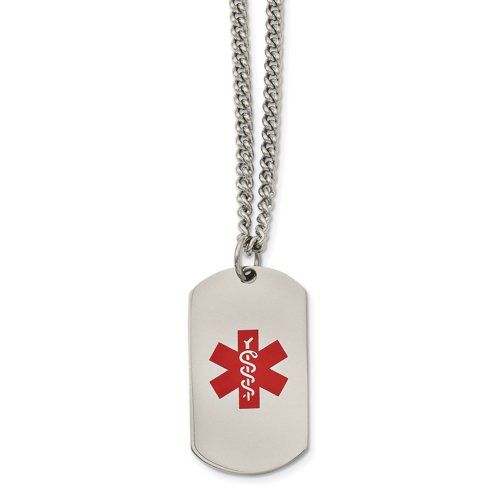 Stainless Steel Polished Red Enamel Medical 30In Necklace