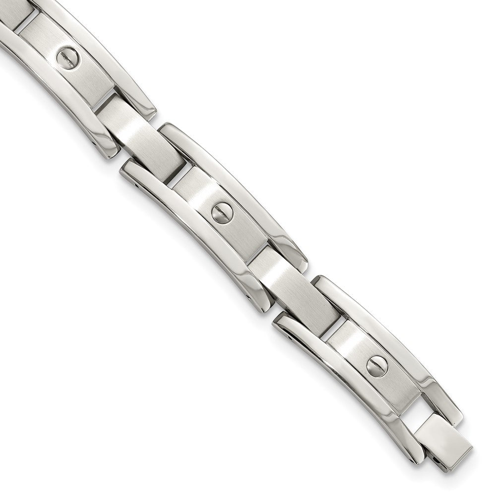 Stainless Steel Chisel Brushed And Polished 8.25 Inch Bracelet, Money Clip Key Ring Set