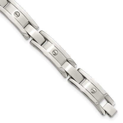 Stainless Steel Chisel Brushed And Polished 8.25 Inch Bracelet, Money Clip Key Ring Set