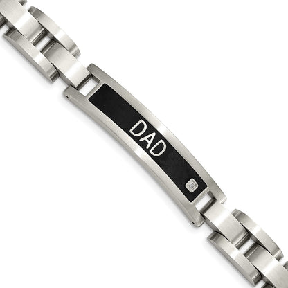 Stainless Steel Chisel Brushed Black Ip-Plated With Cz Dad 8.75 Inch Bracelet And 24 Necklace Set