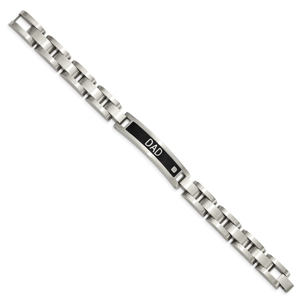 Stainless Steel Chisel Brushed Black Ip-Plated With Cz Dad 8.75 Inch Bracelet And 24 Necklace Set