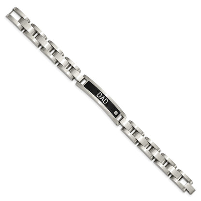 Stainless Steel Chisel Brushed Black Ip-Plated With Cz Dad 8.75 Inch Bracelet And 24 Necklace Set