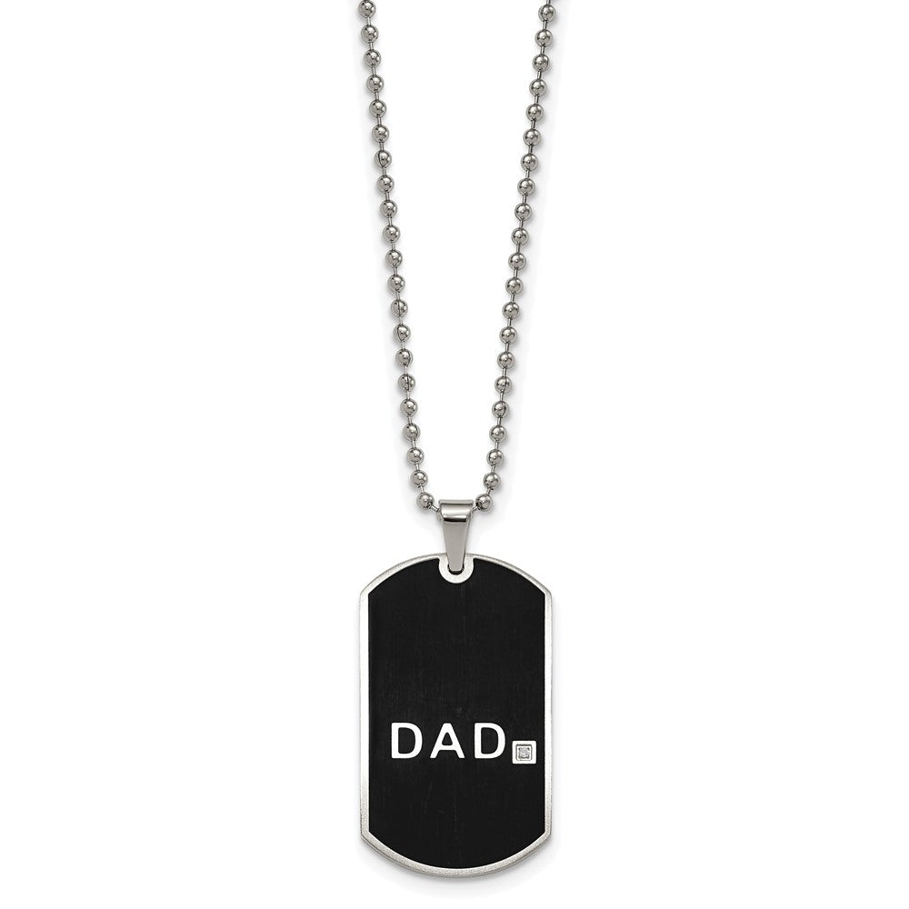 Stainless Steel Chisel Brushed Black Ip-Plated With Cz Dad 8.75 Inch Bracelet And 24 Necklace Set