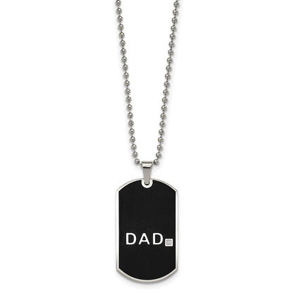 Stainless Steel Chisel Brushed Black Ip-Plated With Cz Dad 8.75 Inch Bracelet And 24 Necklace Set