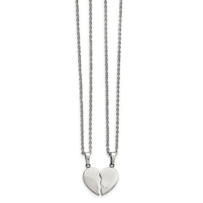 20.00 Inch Chisel Stainless Steel Polished 2 Piece Heart Pendants On 20 Cable Chain Necklace Set