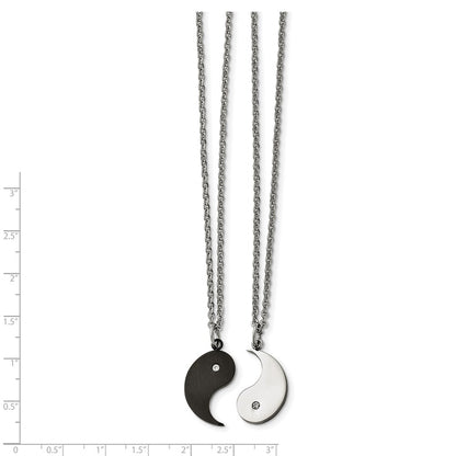 20.00 Inch Chisel Stainless Steel Brushed And Polished Black Ip-Plated With Cz Yinyang Pendants On 20 Cable Chain Necklace Set