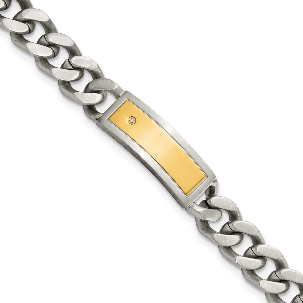 Stainless Steel Chisel Polished And Matte Yellow Ip-Plated With Cz 24 Inchnecklace 8.5 Inch Bracelet Set