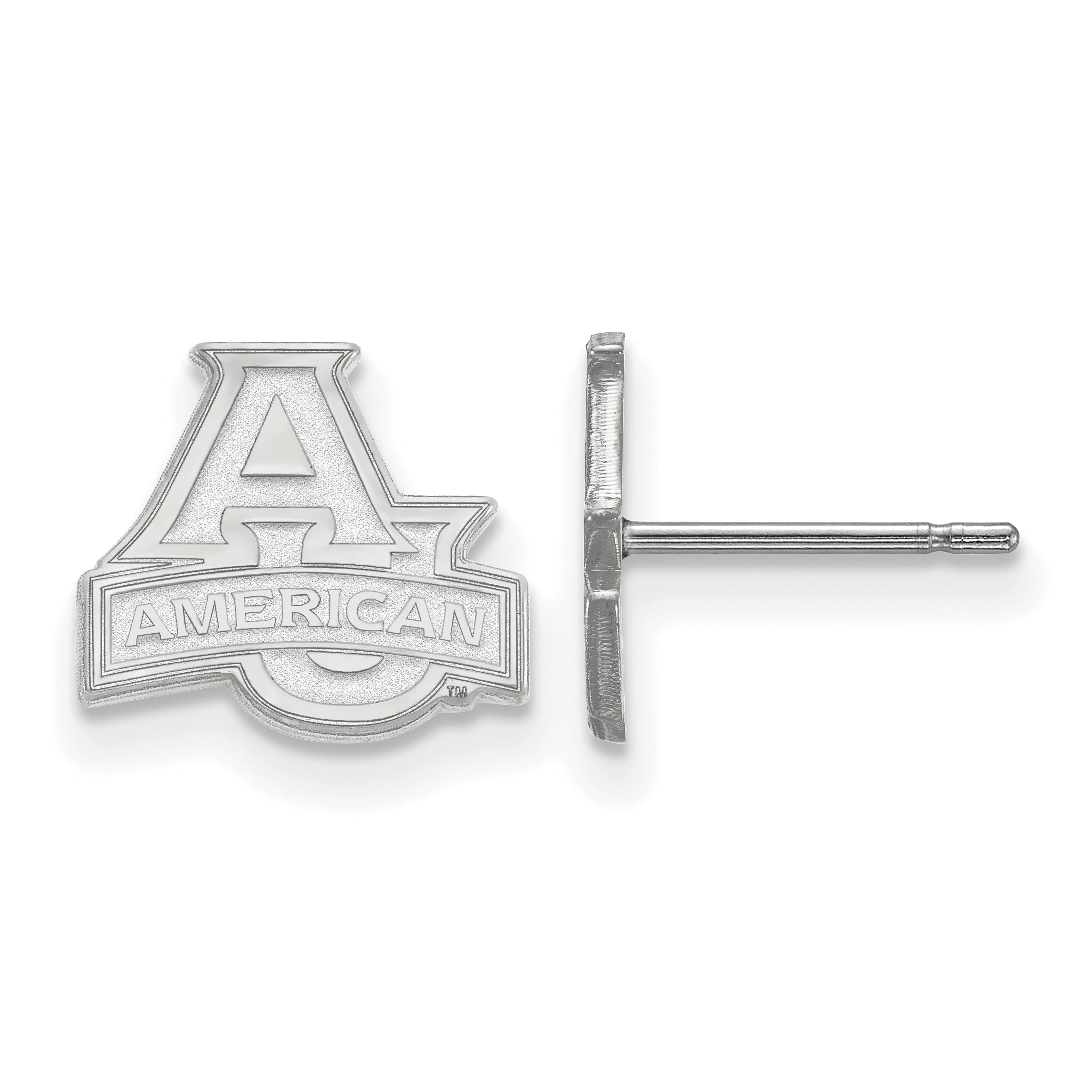 Sterling Silver Rhodium Plated Logoart American University Extra Small Post Earrings