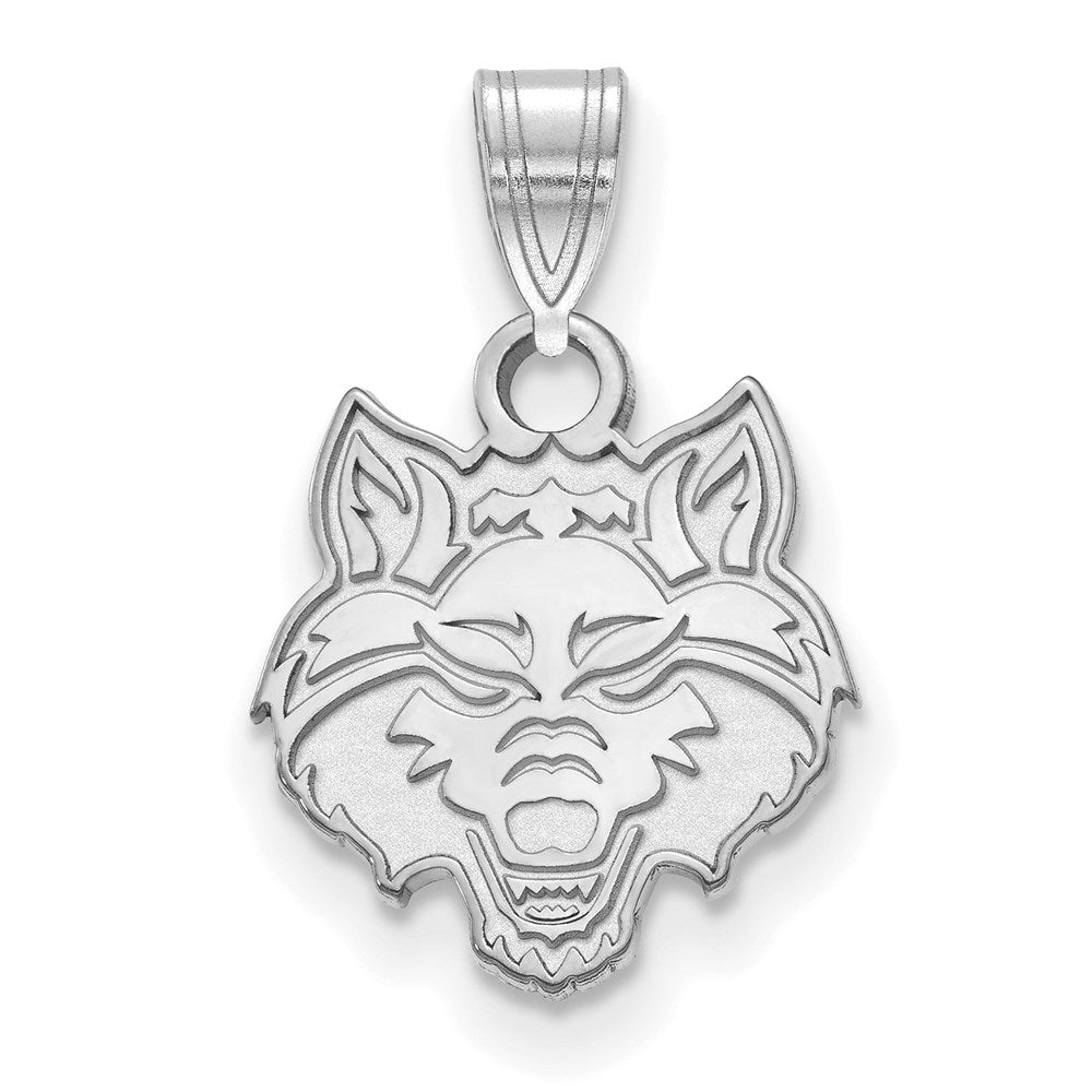 14K White Gold Logoart Arkansas State University Wolf Small Pendant