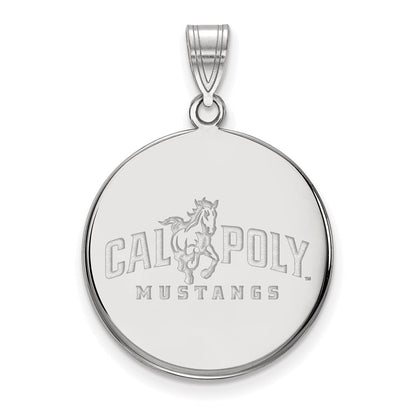 Sterling Silver Rhodium Plated Logoart California Polytechnic State University Mustangs Large Disc Pendant