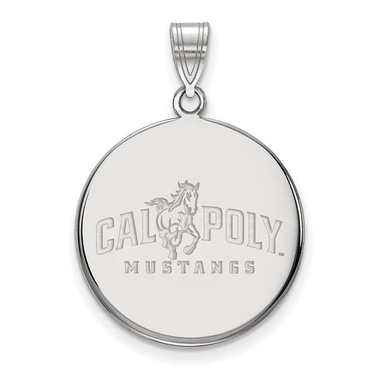Sterling Silver Rhodium Plated Logoart California Polytechnic State University Mustangs Large Disc Pendant