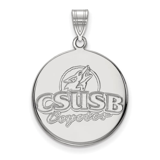 Sterling Silver Rhodium Plated Logoart California State University San Bernardino Coyotes Large Disc Pendant