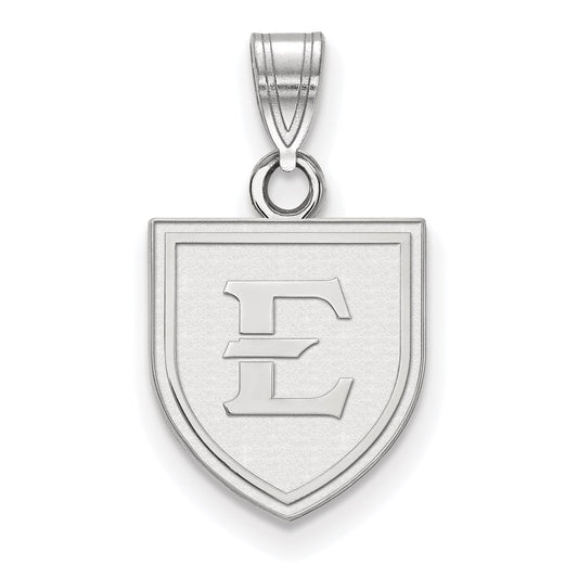 10K White Gold Logoart East Tennessee State University Letter E Shield Small Pendant