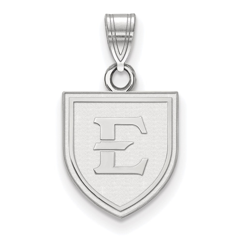 Sterling Silver Rhodium Plated Logoart East Tennessee State University Letter E Shield Small Pendant
