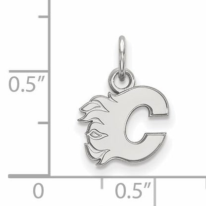 Sterling Silver Rhodium Plated Nhl Logoart Calgary Flames Letter C Extra Small Pendant