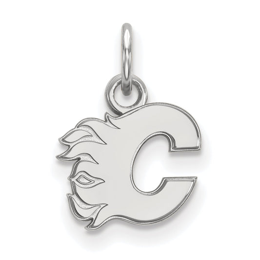 Sterling Silver Rhodium Plated Nhl Logoart Calgary Flames Letter C Extra Small Pendant