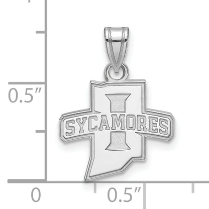 Sterling Silver Rhodium Plated Logoart Indiana State University Sycamores Small Pendant
