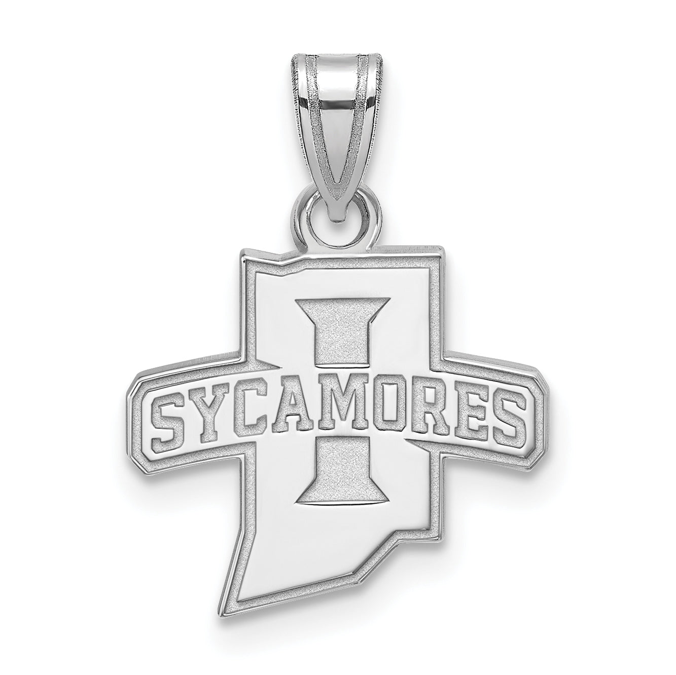 Sterling Silver Rhodium Plated Logoart Indiana State University Sycamores Small Pendant