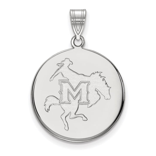 Sterling Silver Rhodium Plated Logoart Mcneese State University Large Disc Pendant