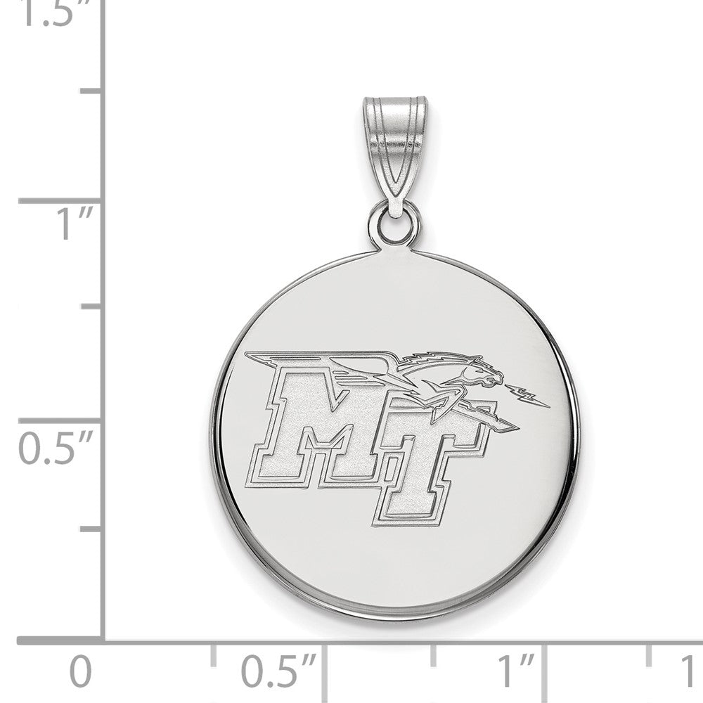 Sterling Silver Rhodium Plated Logoart Middle Tennessee State University M T Large Disc Pendant