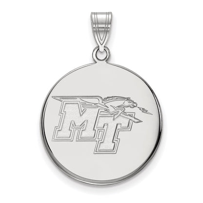 Sterling Silver Rhodium Plated Logoart Middle Tennessee State University M T Large Disc Pendant