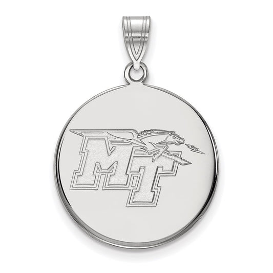 Sterling Silver Rhodium Plated Logoart Middle Tennessee State University M T Large Disc Pendant