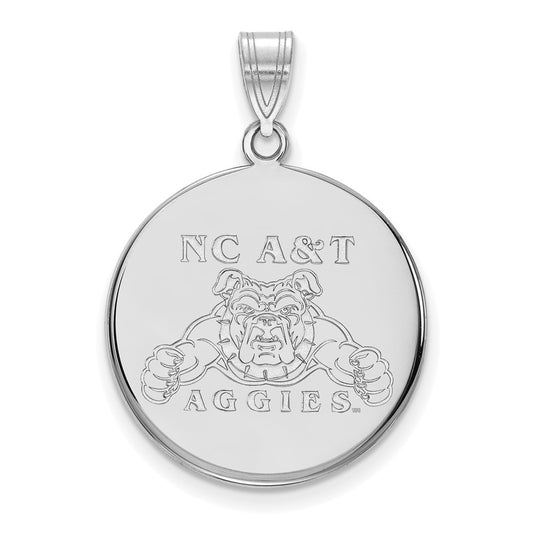 Sterling Silver Rhodium Plated Logoart North Carolina A And T Aggies Large Disc Pendant