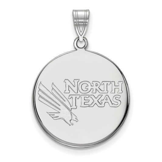 Sterling Silver Rhodium Plated Logoart University Of North Texas Large Disc Pendant
