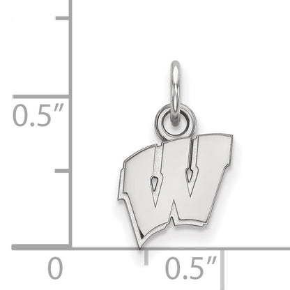Sterling Silver Rhodium Plated Logoart University Of Wisconsin Letter W Extra Small Pendant