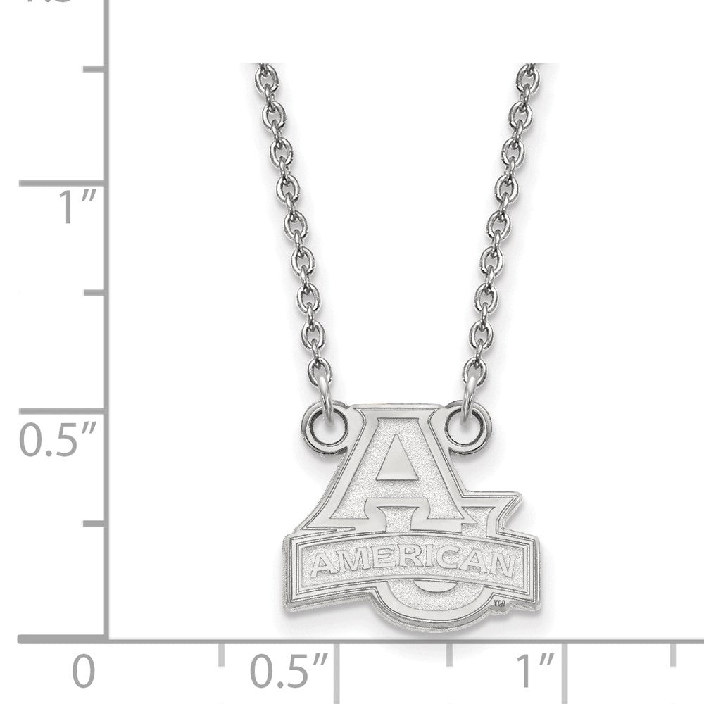 Sterling Silver Rhodium Plated Logoart American University Small Pendant 18 Inch Necklace