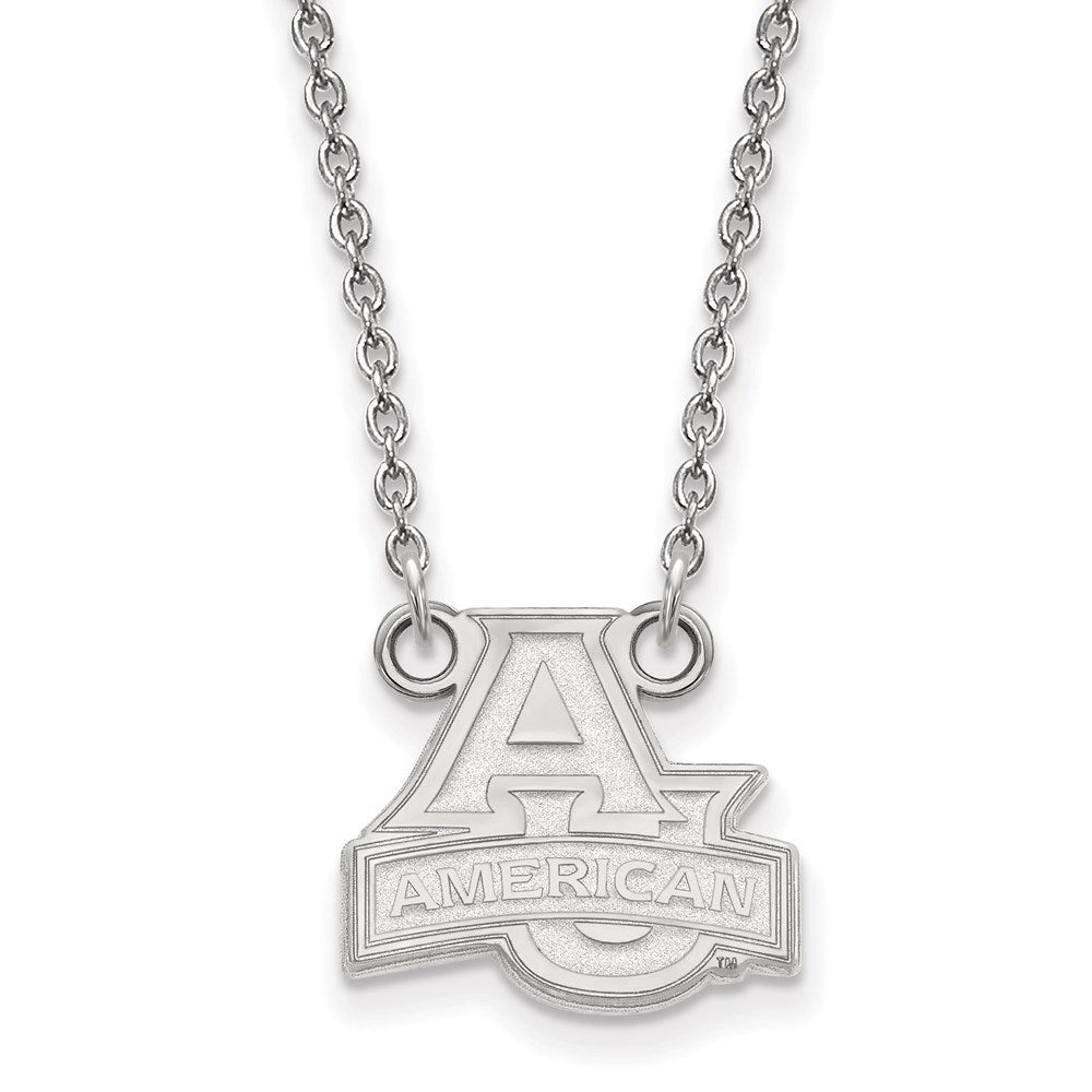 Sterling Silver Rhodium Plated Logoart American University Small Pendant 18 Inch Necklace