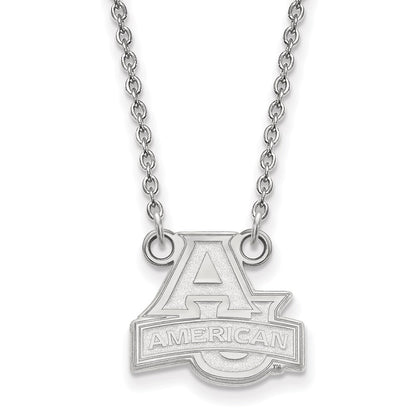 Sterling Silver Rhodium Plated Logoart American University Small Pendant 18 Inch Necklace