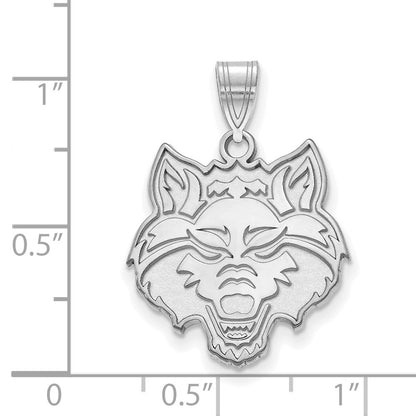Sterling Silver Rhodium Plated Logoart Arkansas State University Wolf Large Pendant