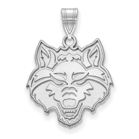Sterling Silver Rhodium Plated Logoart Arkansas State University Wolf Large Pendant
