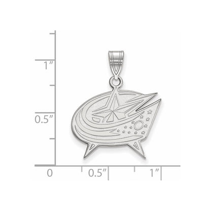 Sterling Silver Rhodium Plated Nhl Logoart Columbus Blue Jackets Large Pendant