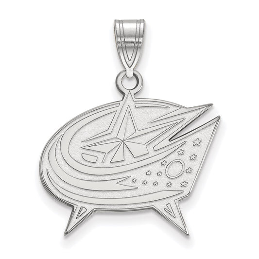 Sterling Silver Rhodium Plated Nhl Logoart Columbus Blue Jackets Large Pendant
