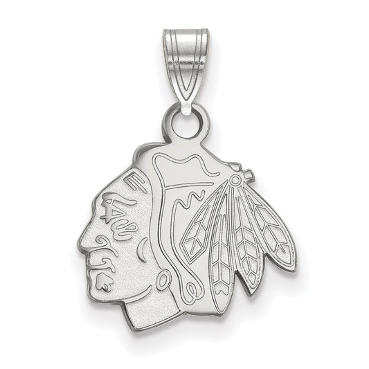 Sterling Silver Rhodium Plated Nhl Logoart Chicago Blackhawks Small Pendant