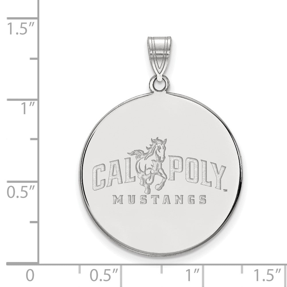 Sterling Silver Rhodium Plated Logoart California Polytechnic State University Mustangs Extra Large Disc Pendant
