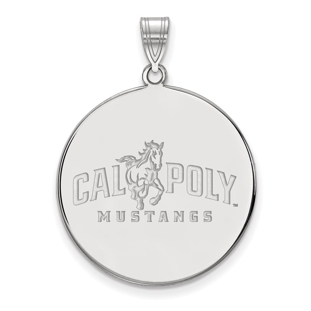 Sterling Silver Rhodium Plated Logoart California Polytechnic State University Mustangs Extra Large Disc Pendant