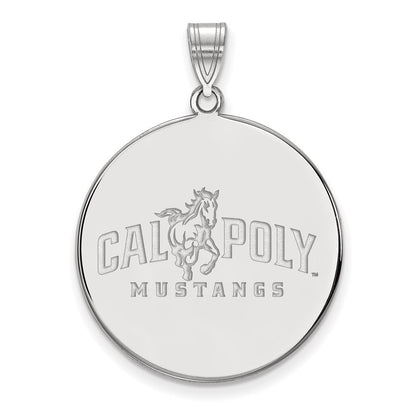 Sterling Silver Rhodium Plated Logoart California Polytechnic State University Mustangs Extra Large Disc Pendant