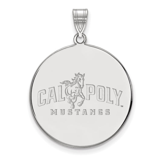 Sterling Silver Rhodium Plated Logoart California Polytechnic State University Mustangs Extra Large Disc Pendant
