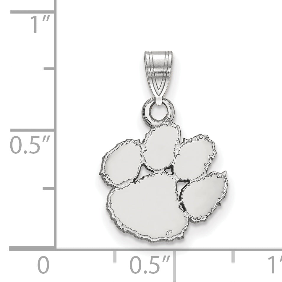 Sterling Silver Rhodium Plated Logoart Clemson University Tiger Paw Small Pendant