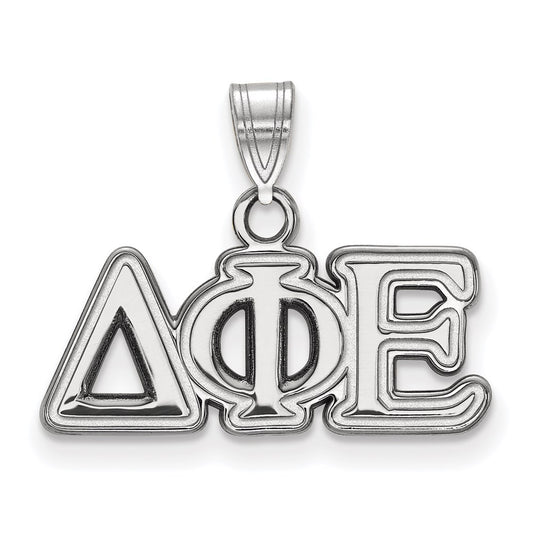 Sterling Silver Rhodium Plated Logoart Delta Phi Epsilon Sorority Greek Letters Small Pendant