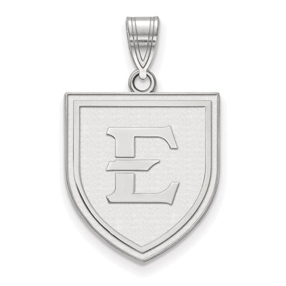 14K White Gold Logoart East Tennessee State University Letter E Shield Large Pendant