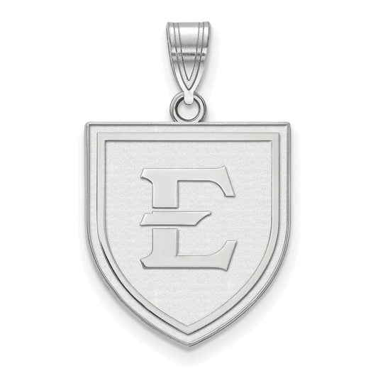 10K White Gold Logoart East Tennessee State University Letter E Shield Large Pendant
