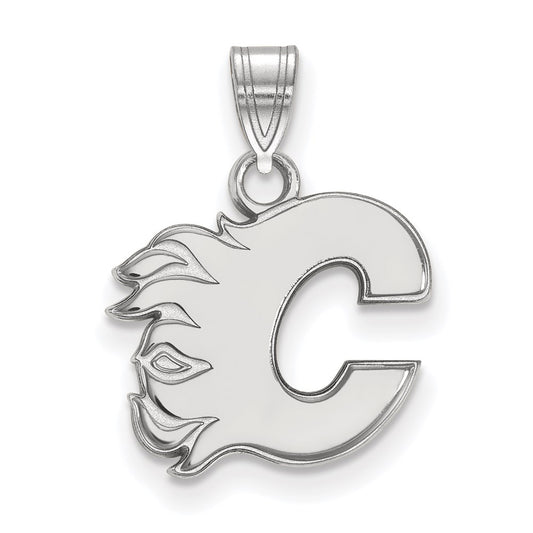 Sterling Silver Rhodium Plated Nhl Logoart Calgary Flames Letter C Small Pendant