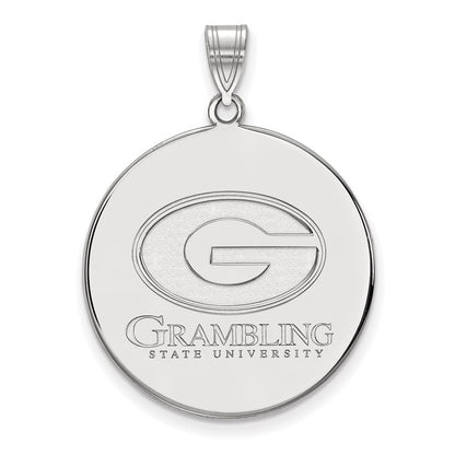 Sterling Silver Rhodium Plated Logoart Grambling State University Extra Large Disc Pendant