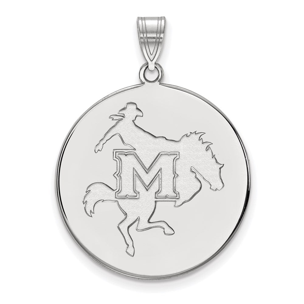 Sterling Silver Rhodium Plated Logoart Mcneese State University Extra Large Disc Pendant